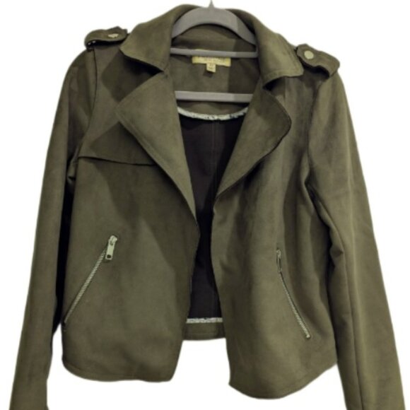 Faux leather army green Philosophy open front jacket - Size petite PP - Picture 1 of 4